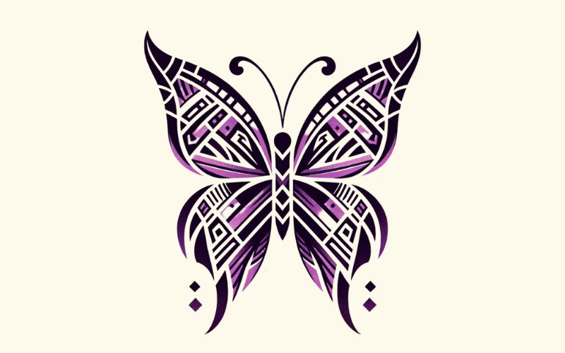 A purple tribal style butterfly tattoo design.