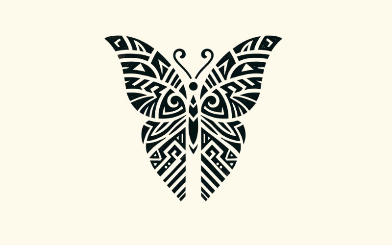 A black tribal style butterfly tattoo design. 