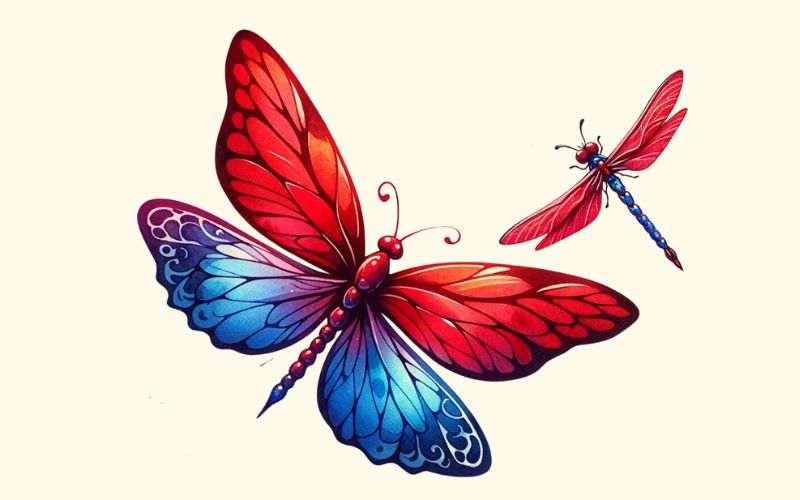 A watercolor butterfly dragonfly tattoo design. 
