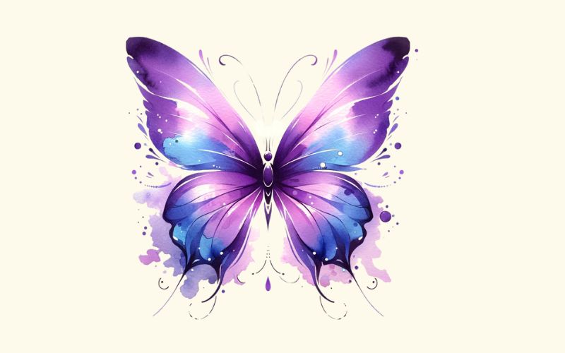 A purple watercolor style butterfly tattoo design.