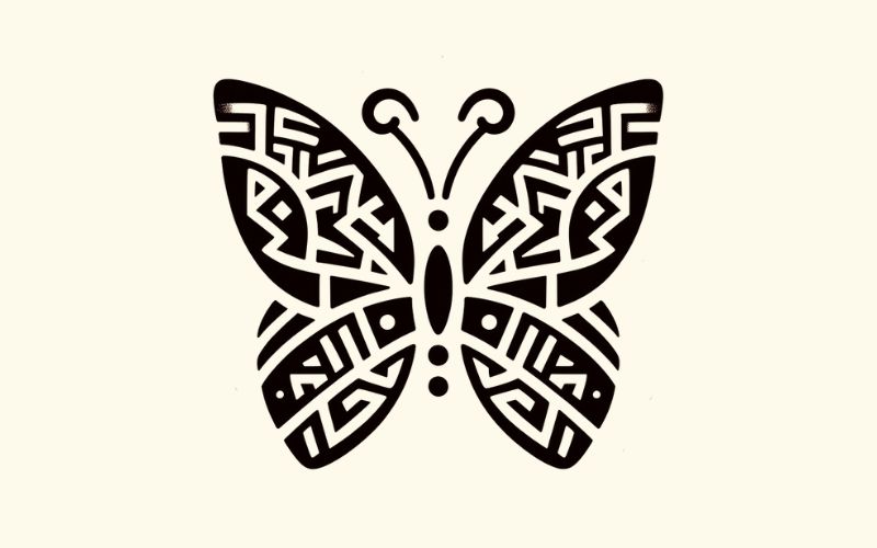 A butterfly tattoo design inspired by the African tribal style.