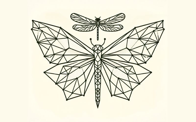 A geometric butterfly dragonfly tattoo design. 
