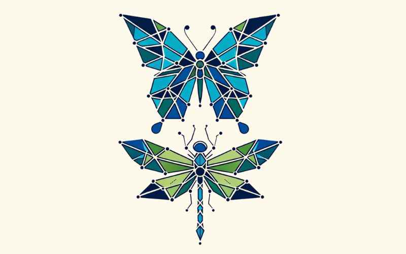A geometric tessellationbutterfly dragonfly tattoo design. 