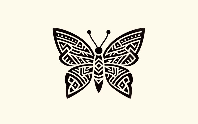 A butterfly tattoo design inspired by the Iban tribal style.