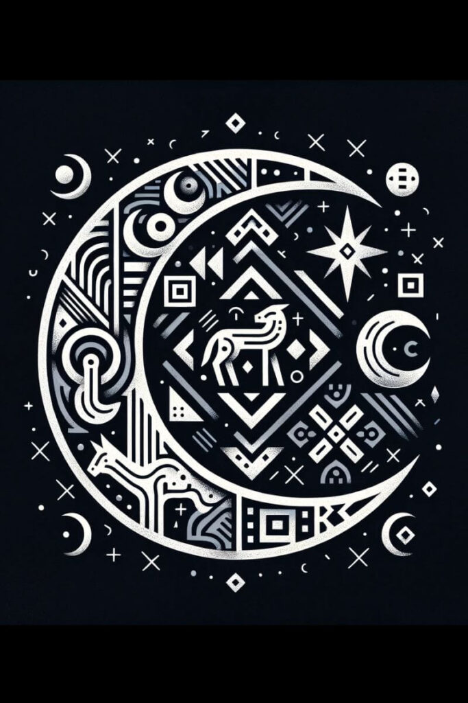 Illustration of a contemporary Berber-inspired tattoo design on a black background. 