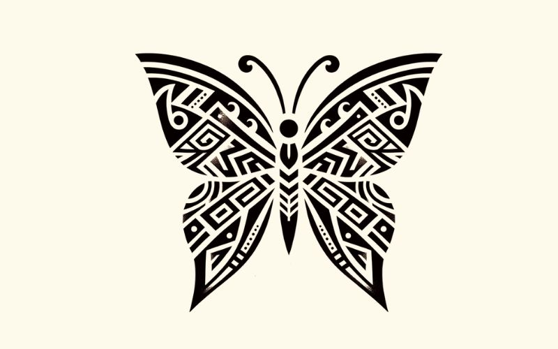 A butterfly tattoo design inspired by the Maori tribal style.