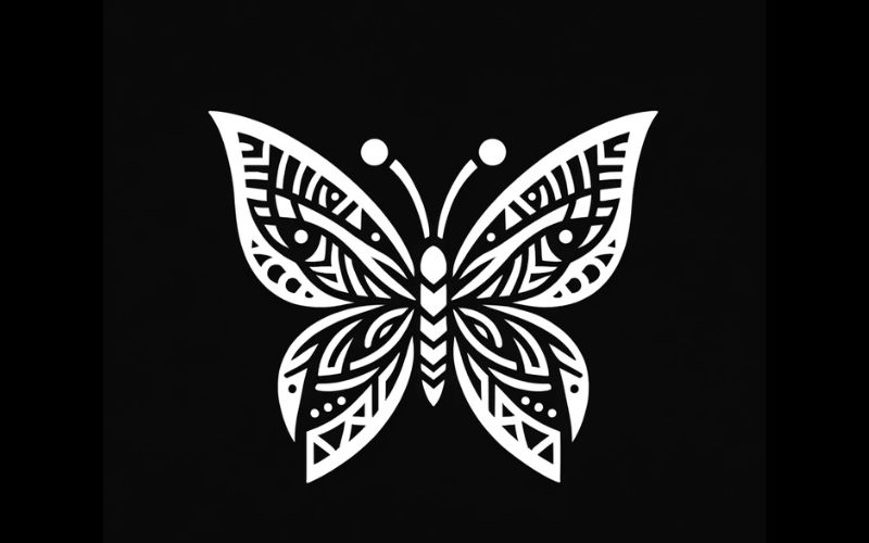 A tribal style white butterfly tattoo design. 