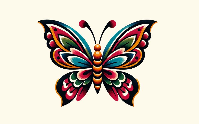 A traditional style butterfly tattoo. 
