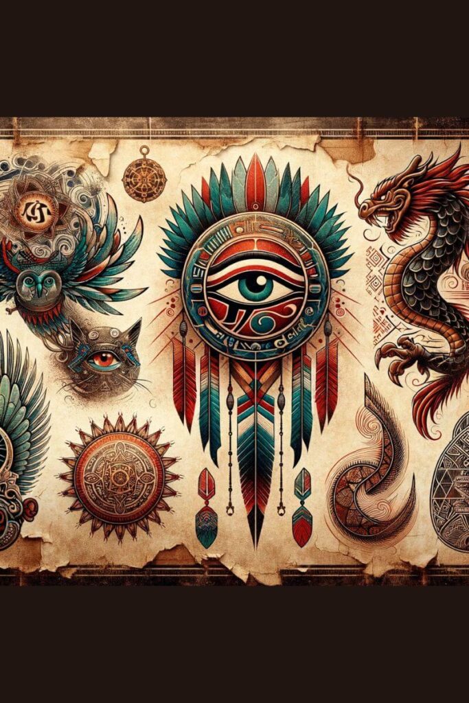 vários símbolos de tatuagem sobre tela