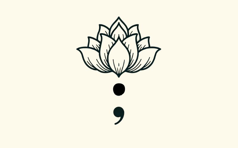 A minimalist style lotus semicolon tattoo design. 