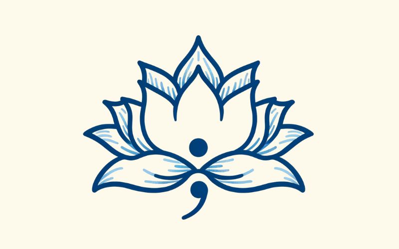 A minimalist style blue lotus semicolon tattoo design. 