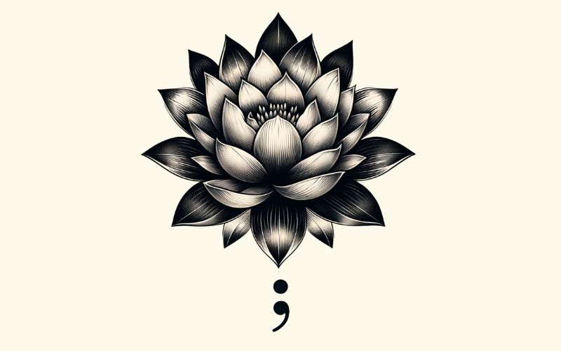 A realism style lotus semicolon tattoo design. 