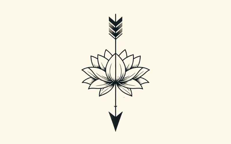 A minimalist style black lotus arrow tattoo design. 