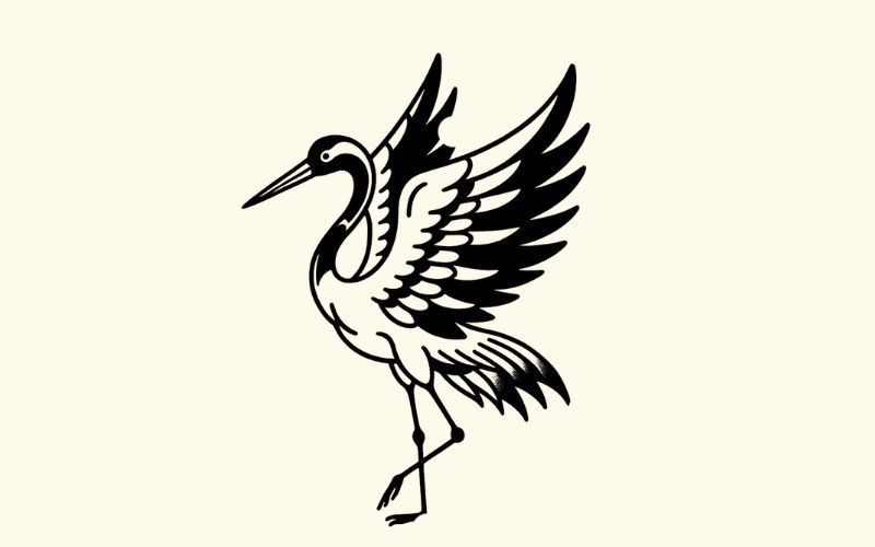 A traditional style crane tattoo design.