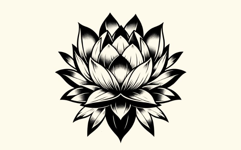 A blackwork lotus flower tattoo design. 