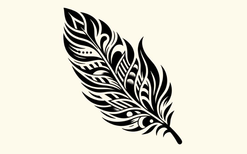 Un dessin de tatouage de plumes de style blackwork.