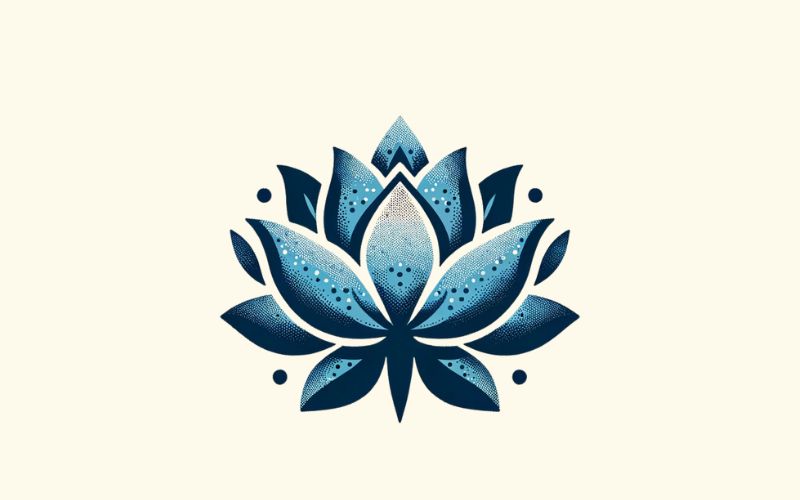 A dotwork style blue lotus tattoo design meaning strength. 