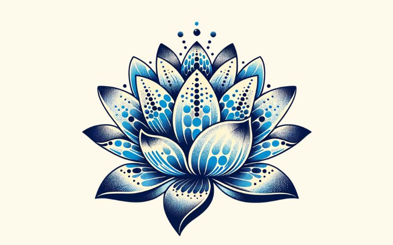 A dotwork style blue lotus tattoo design. 