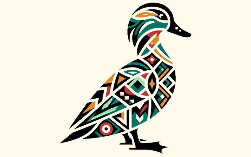 A geometric style duck tattoo design.