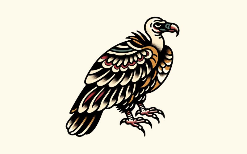 Un dessin de tatouage de vautour de style traditionnel.