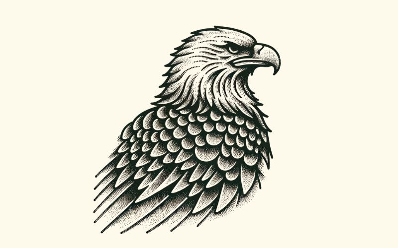 A dotwork style eagle tattoo design.