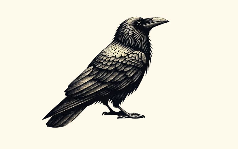 A dotwork style crow tattoo design.