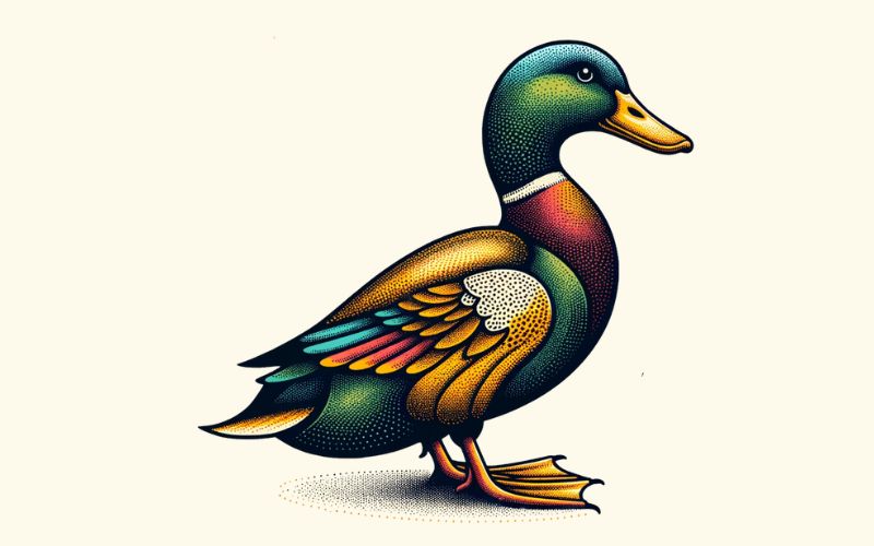Un dessin de tatouage de canard en pointillé.  