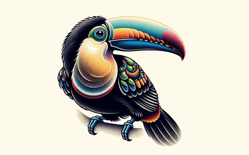 A dotwork style toucan tattoo design.