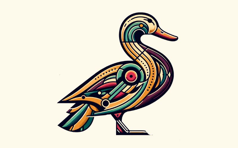 A geometric style duck tattoo design.