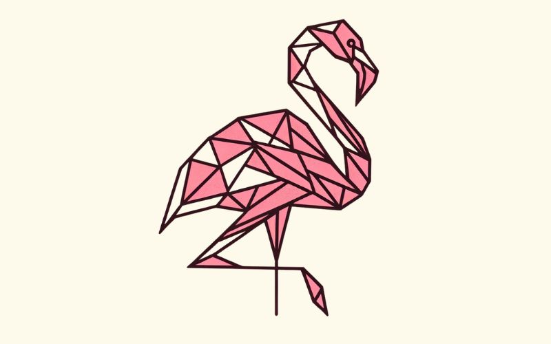 A geometric style flamingo tattoo design.