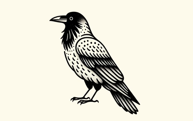 A minimalist style crow tattoo design.