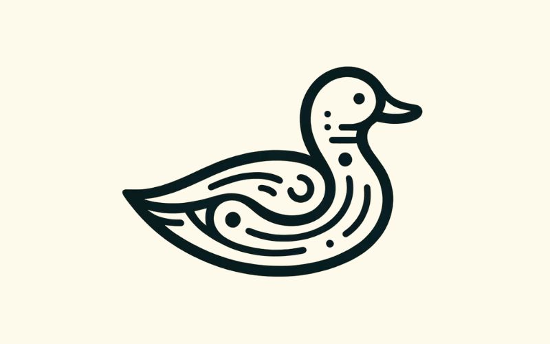 Um desenho de tatuagem de pato em estilo minimalista.