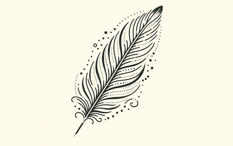 Um desenho de tatuagem de pena em estilo minimalista.