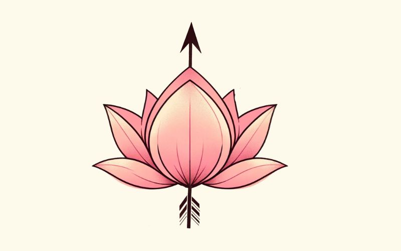 A minimalist style pink lotus arrow tattoo design. 