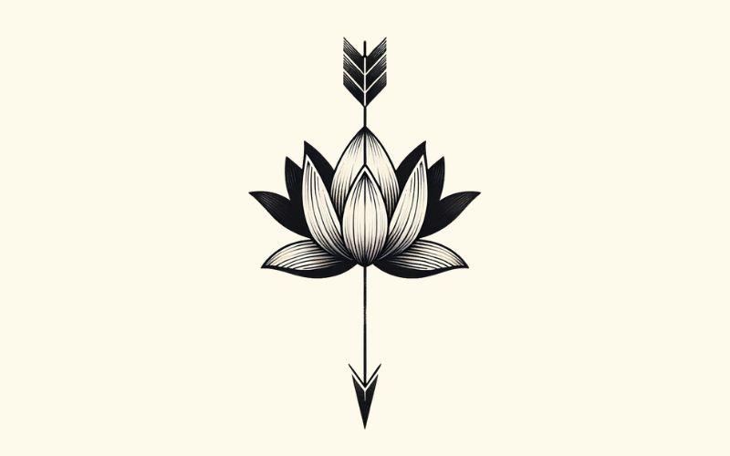 A minimalist style lotus arrow tattoo design. 
