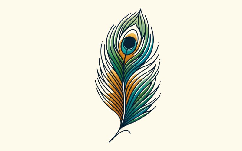 A minimalist style peacock feather tattoo design. 