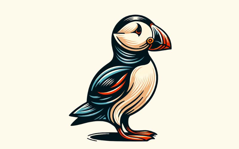 A traditional style puffin tattoo design.