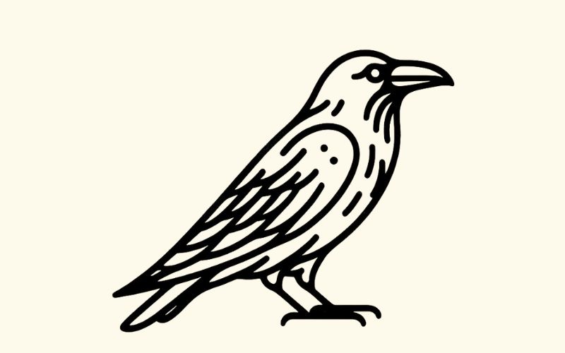 A minimalist style raven tattoo design.