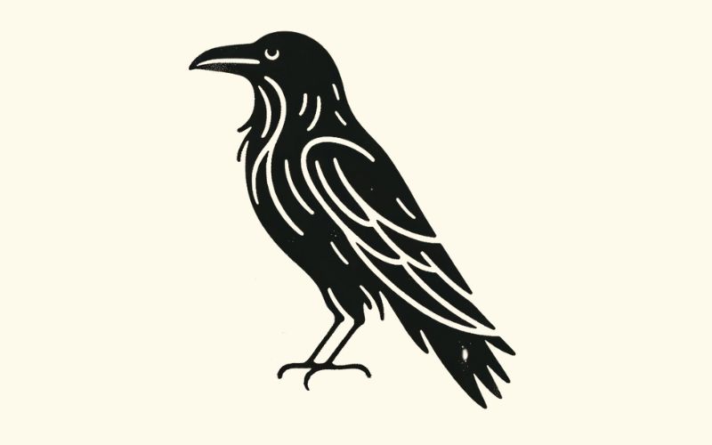 A minimalist style raven tattoo design. 