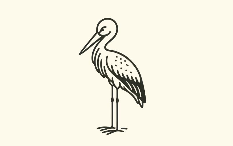 A minimalist style stork tattoo design. 