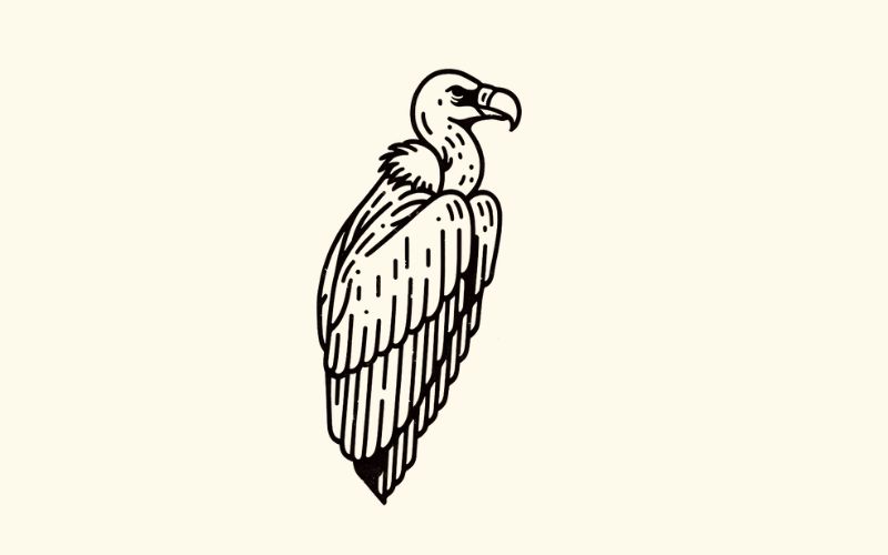 Un dessin de tatouage de vautour de style minimaliste.