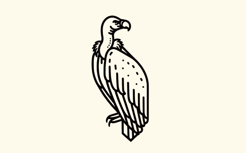 Un disegno di tatuaggio di avvoltoio in stile minimalista.