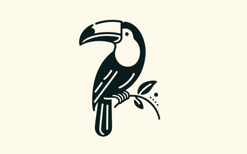Un dessin de tatouage de toucan de style minimaliste.