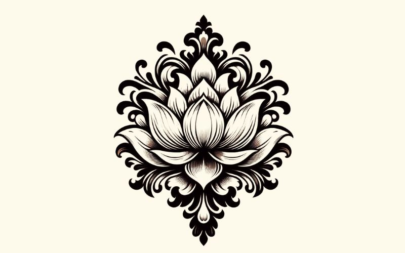 An ornate style lotus tattoo design meaning strength. 