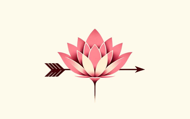 A minimalist style pink lotus arrow tattoo design. 