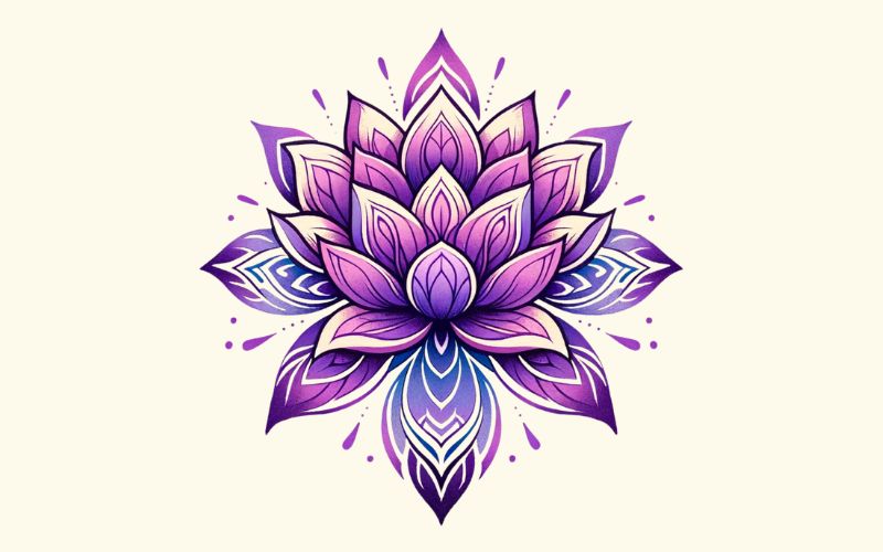 A purple watercolor style lotus mandala tattoo design. 