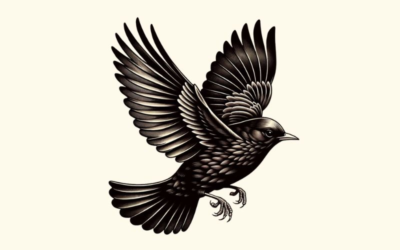A realism style blackbird tattoo design.