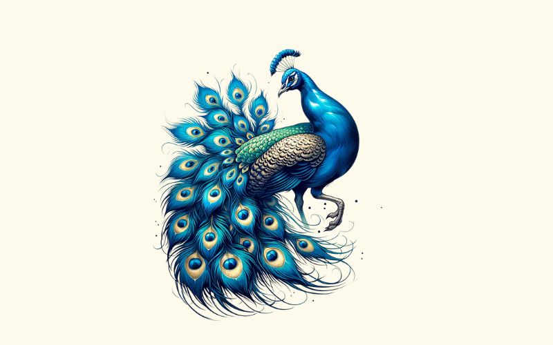 Um desenho de tatuagem de pavão em estilo realista.  