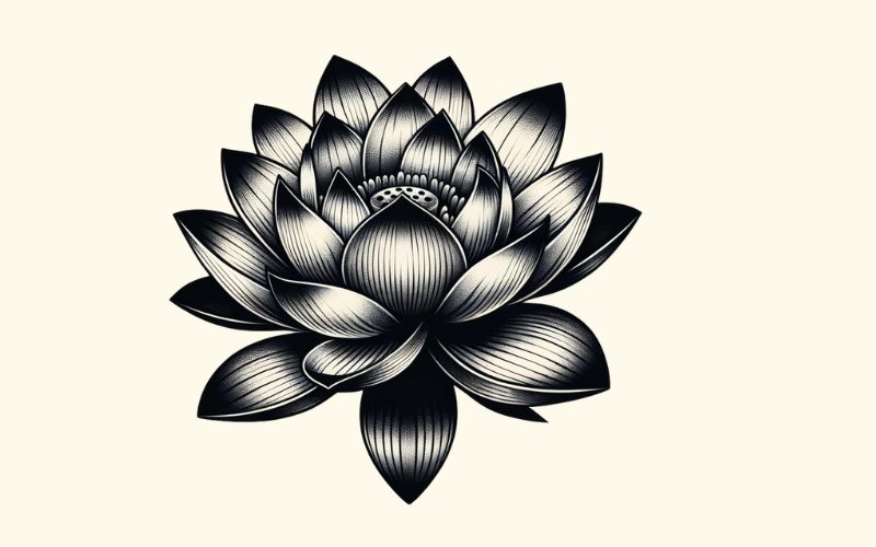 A realism style black lotus tattoo design. 