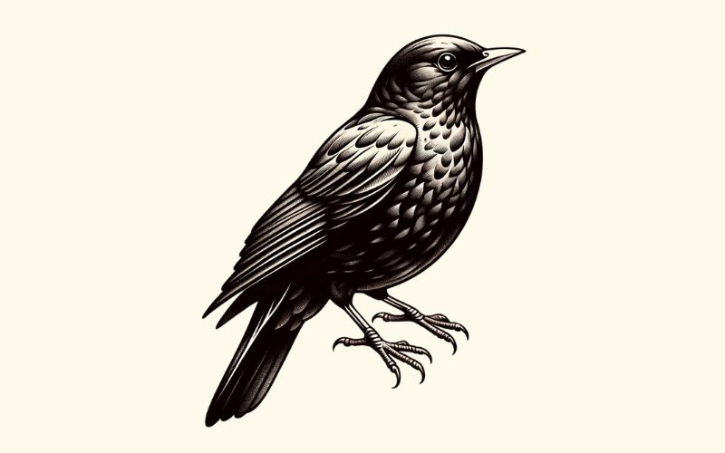 A minimalist style blackbird tattoo design.